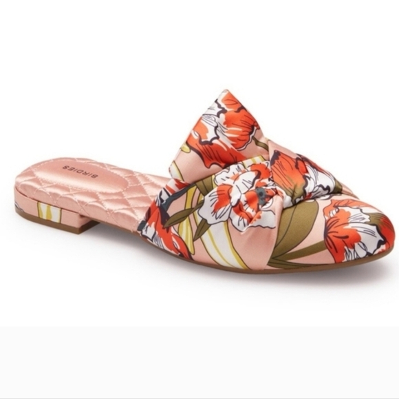 Birdies Preppy Casual The Songbird Floral Slip-On Mules Satin Peach Pink 7 - Picture 1 of 13